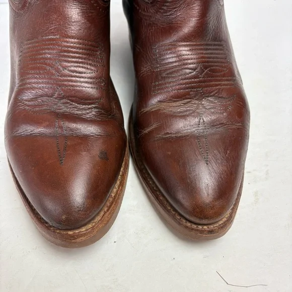 Abilene Brown Leather Cowboy Boots Western Embroidered Gum Oil Resistant Soles 7